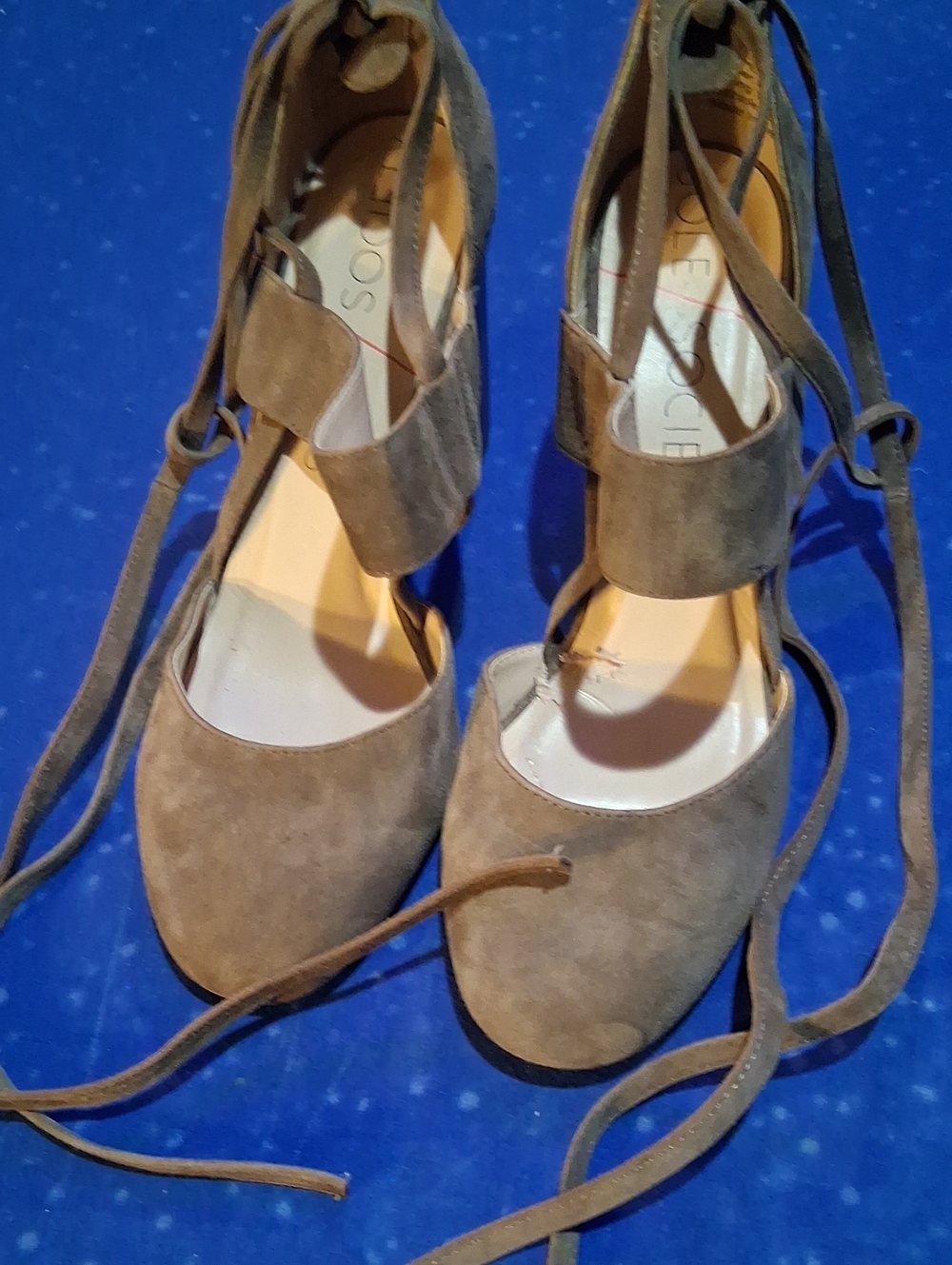 Sole Society Taupe Suede Lace-Up Heels